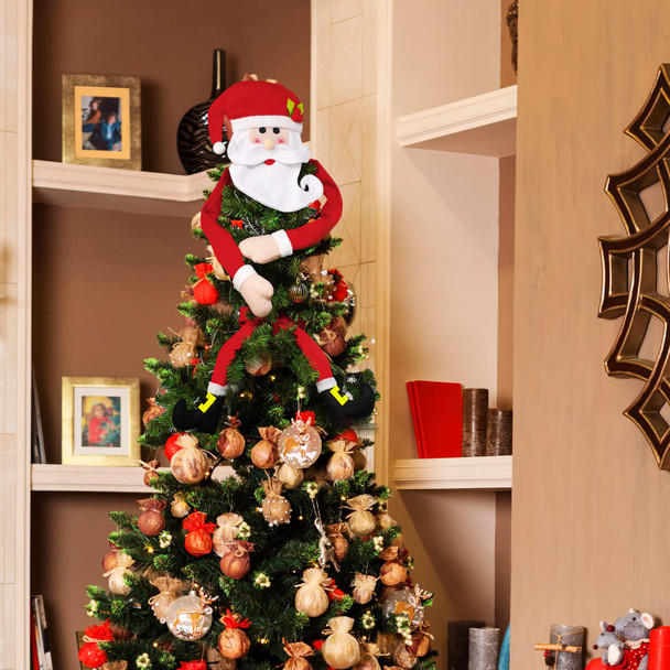 2 Pieces Large Christmas Tree Topper Santa Tree Topper in Red Hat and Long Arms Hugging Santa Clause Decorations Christmas Santa Leg Decoration Xmas Trees Ornament for Christmas Party Decor