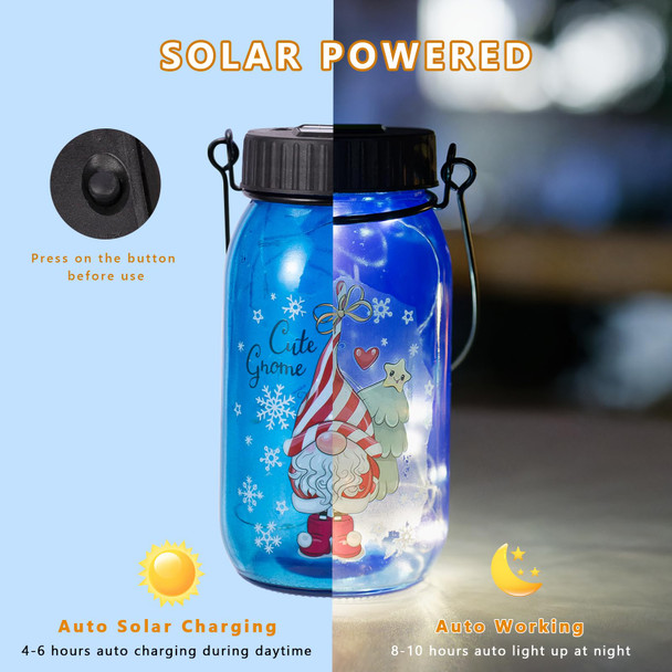 2 Pack Solar Hanging Lanterns, Christmas Outdoor Waterproof Solar Lights with Santa Claus Decor, Mason Jar Garden Tree Table Glass Lights Xmas Decoration