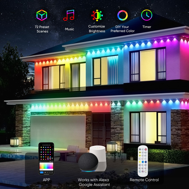 Permanent Christmas Lights Outdoor 100ft, Permanent Outdoor Lights with App/Remote Control, Smart Eave Lights with 72 LED Beads, IP67 Waterproof Outdoor Lighting for Holiday, Christmas, Daily