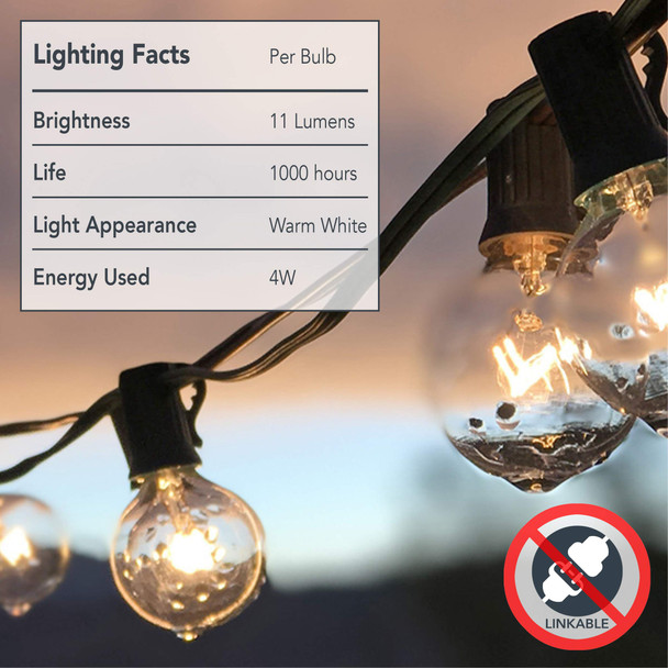 Sterno Home 100 FT Clear Globe Outdoor Lights G40 Bulbs on Black Cord for Backyard, Weddings, Patio, Porch, Tents, and More, GL42958 Sterno Home 100 FT Clear Globe Outdoor Lights G40 Bulbs on Black Cord for Backyard, Weddings, Patio, Porch, Tents, and More, GL42958
