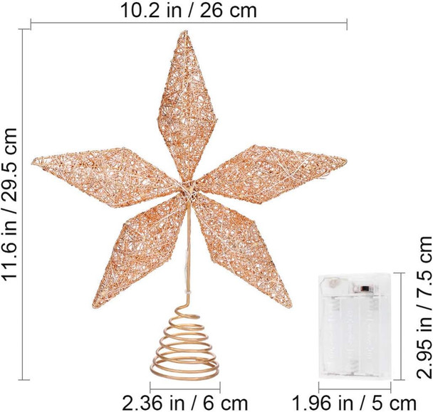 STOBOK Christmas Tree Topper Star,Rose Gold Glitter Iron Lights Xmas Tree-top Lamp Ornament Party Home Shopping Mall Tree Decor,11.6 x 10.2 inch