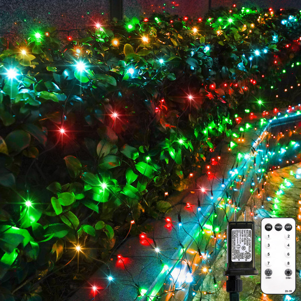 suddus 360 LED Christmas Net Lights, Net Lights Outdoor Mesh Lights,12ft x 5ft String Lights with Remote Waterproof Connectable Green Wire for Bushes, Hedge, Trees, Christmas Decoration, Multicolor