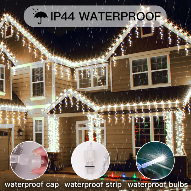 suddus Icicle Lights for Outside, 23.6ft 240 Led Hanging String Lights Outdoor Waterproof, Plug in Connectable Christmas Lights for House, Roof, Fence, Railing, Bedroom, Cool White with Warm White