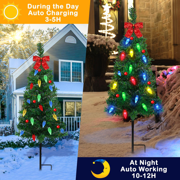 4 Pcs 37In Solar Christmas Tree Lights Solar Outdoor Christmas Tree with Waterproof 80 Lights Christmas Solar Lights Christmas Outdoor Light for Decor Garden Yard Pathway