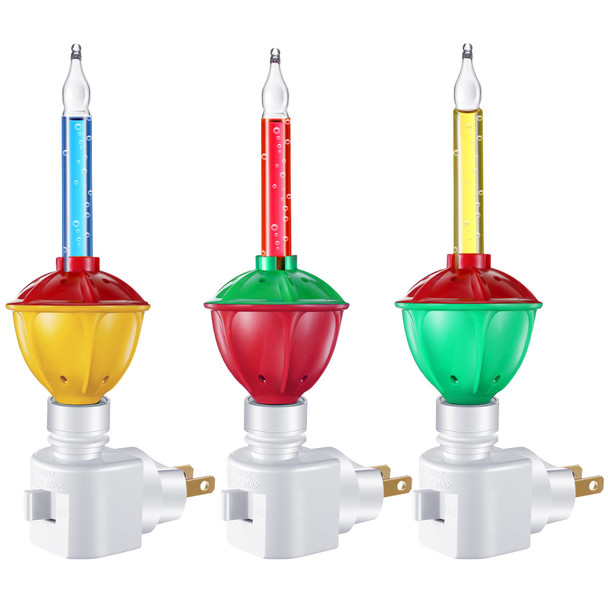 3 Pieces Christmas Bubble Lights, Traditional Vintage Night Lights with E12 Candelabra Base, Colorful Fluid Christmas Lights with Swivel Plug in Base