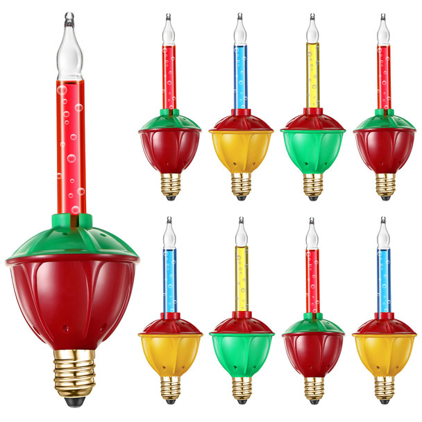 9 Pack Christmas Bubble Light Bulbs, Replacement Multi Color Bubble Fluid Light 5W Bulbs for C7/ E12 Candelabra Base, Traditional Vintage Christmas Lights Replacement Set for Xmas, Holidays