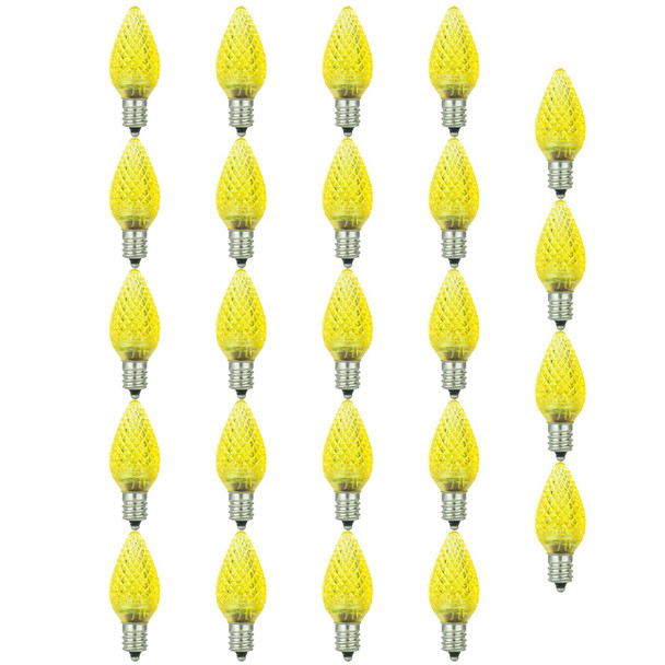 Sunlite 40462 LED C7 Holiday Decorative Light Bulb, 0.4 Watts, E12 Candelabra Base, Faceted Christmas-Lights Nightlight, Yellow