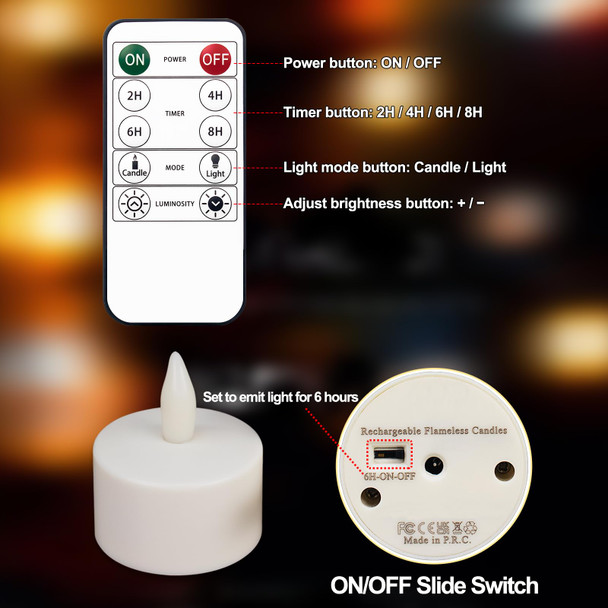 Rechargeable Candles Tea Lights with Remote Timer, LED Tea Lights Candles Battery Operated, Rechargeable Flameless Candles for Home Decor Seasonal Decor 50-100 Hours 12Pack