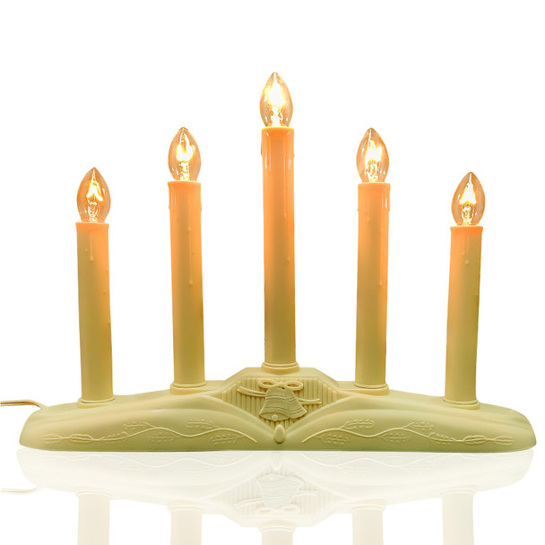 SUNSGNE 5 Light Christmas Electric Window Candles, Electric Christmas Candles with 6 C7 Clear Bulbs (1 Spare), Electric Candle Lamps with 3ft Wire, E12 Candelabra Base, Pack of 1