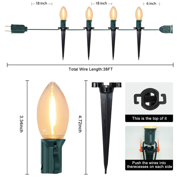 SUNSGNE C9 LED Christmas Pathway Lights Outdoor 38 Feet Sidewalk String Lights with Marker Stakes, 25 LED Clear Connectable Christmas Walkway Markers Lights for Outside Porch Garden Yard Lawn Decor