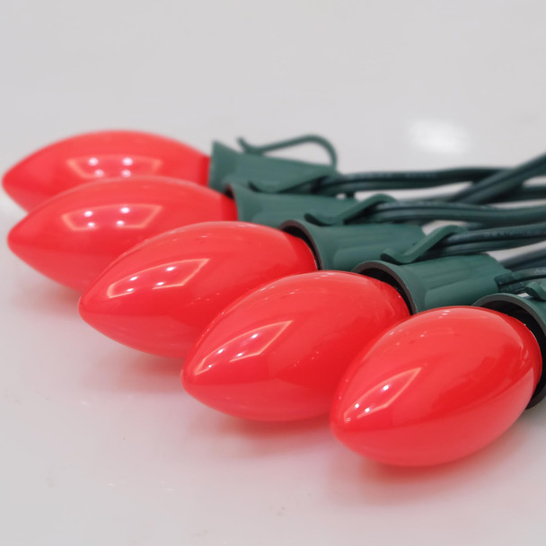 SUNSGNE C9 LED Replacement Red Vintage Christmas Light Bulbs, 25 Pack C9 Shatterproof LED Bulbs for Christmas Outdoor Patio String Lights, E17 Intermediate Base - 0.6 Watts
