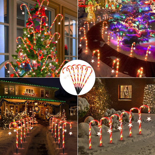 12 Packs Candy Cane Light Pathway, Outdoor Christmas Decorations 22’’ Solar Candy Cane Light Christmas Decorations Outside Solar Christmas Light Waterproof with 8 Modes for Garden Patio Yard
