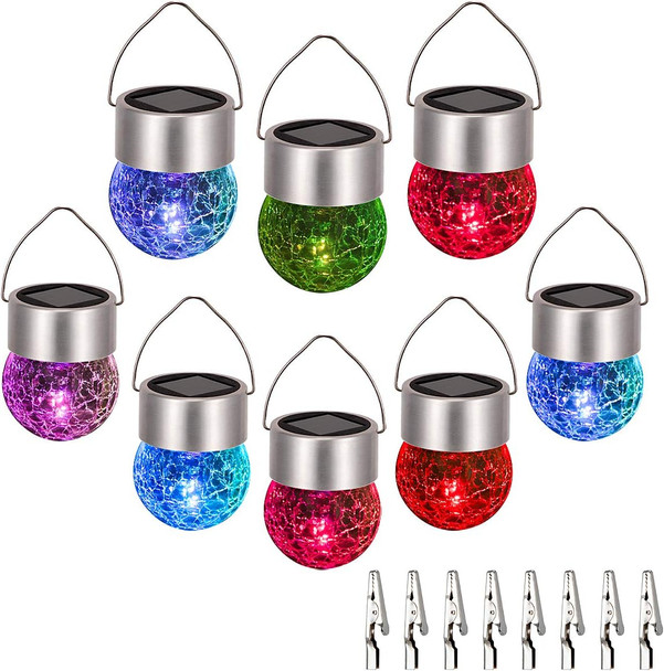 SUNWIND Hanging Solar Ball Lights Outdoor - 8 Pack Auto Color Changing Cracked Glass Decorative Garden Lights Hanging Solar Lanterns for Yard, Patio, Fence, Tree, or Holiday Decoration(Multi-Color)