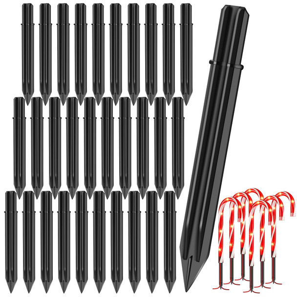 30Pcs Stakes for Outdoor Christmas Candy Cane Lights Replacement Pathway Markers Spike Replacer Plastic Inside Diameter 0.6-0.68 Inch for Maintain Garden Yard Landscape Lamps Pole