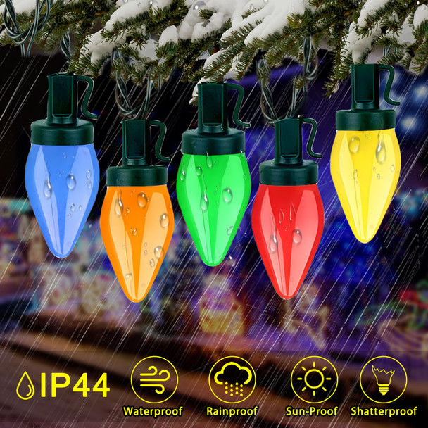C7 Christmas Lights 50 LED Battery Operated 24Ft C7 Christmas Lights C7 Christmas String Lights Remote Timer 8 Lighting Modes for Indoor Outdoor Room Garden Yard Roof Tree Party Christmas Decor
