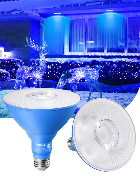 SURAIELEC PAR38 Blue Flood Light Bulb, Dimmable LED Spotlight Bulb, E26 Base, 18W Equivalent 120W, 200LM, Wet Rated Blue Outdoor Light Bulb for Porch, Yard, Christmas Decor, ETL Listed, 2 Pack