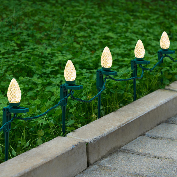 SURAIELEC C9 Christmas Pathway Lights, 25FT Walkway Christmas Lights with 25 Stakes, 25 Warm White LED Bulbs, Holiday Decoration for Yard, Sidewalk, Driveway, Connectable, Waterproof, UL Listed