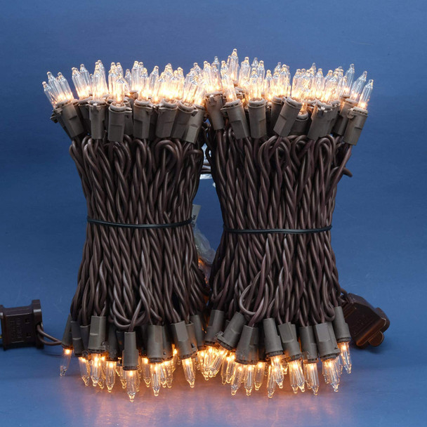 200 Count Clear Christmas Lights, Pack of 2 Strands 100 Count 33 ft Brown Wire UL Listed Holiday String Light (Clear)