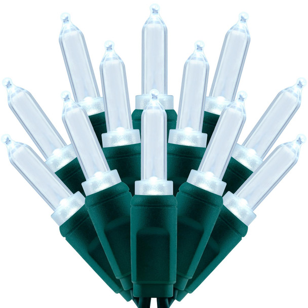 100 Cool White One-Piece LED Christmas Lights, 33 ft Green Cord High Waterproof UL T5 Outdoor String Lights (Cool White)