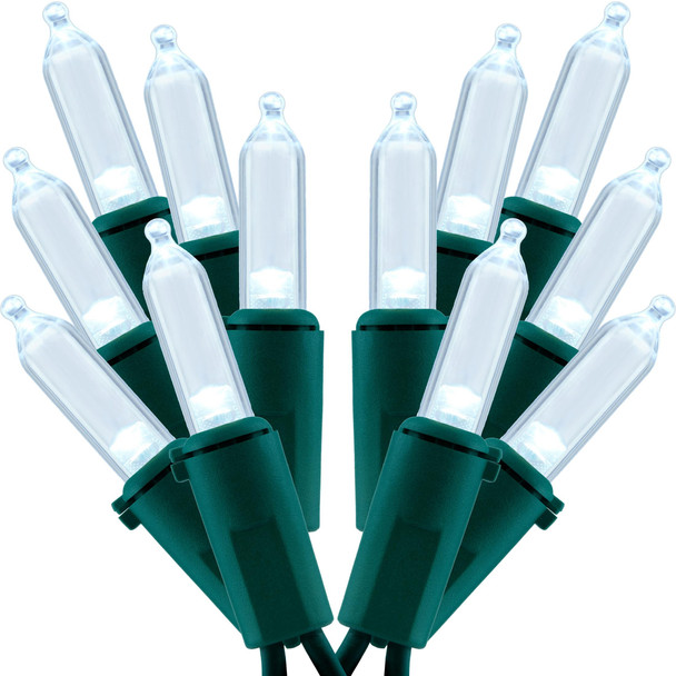 Cool White LED Christmas Lights, Pack of 2 Sets 25 Ft 100 LED Green Wire Mini Lights Set, UL Commercial Grade Holiday String Light (Cool White)