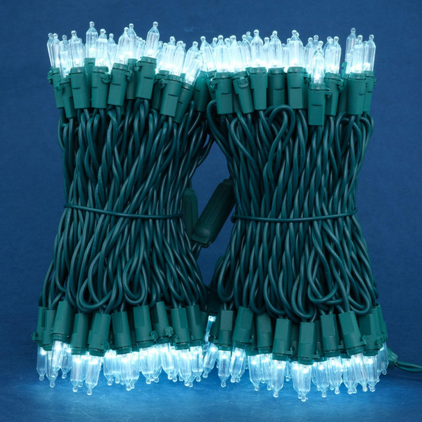 Cool White LED Christmas Lights, Pack of 2 Sets 25 Ft 100 LED Green Wire Mini Lights Set, UL Commercial Grade Holiday String Light (Cool White)