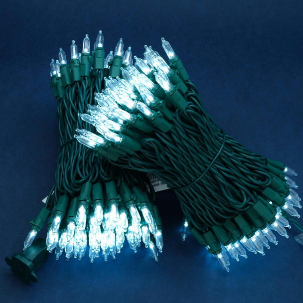 Cool White LED Christmas Lights, Pack of 2 Sets 25 Ft 100 LED Green Wire Mini Lights Set, UL Commercial Grade Holiday String Light (Cool White)