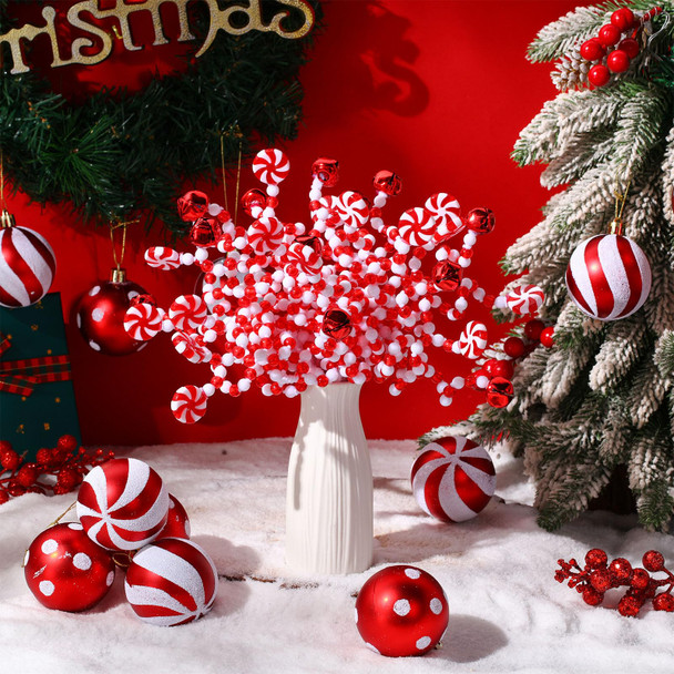 Syhood 74 Pcs Candy Cane Ornaments for Christmas Tree, Candy Christmas Curly Pick Ball Ornaments Red and White Christmas Decorations for Xmas Tree Topper Decor Home Office Crafts Party Ornaments