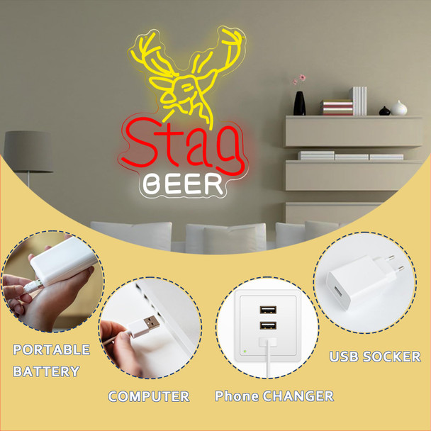 Symone Beer Neon Signs for Wall Decor,Dimmable Beer Deer Led Neon Light,USB Powered Business Signs for Man Cave Bar Pub Restaurant Party Christmas Birthday s（17.1 12.8in）
