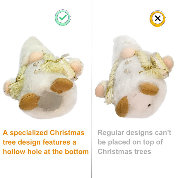 Gnome Christmas Tree Topper, 12 Inch Swedish Tomte Gnome Christmas Ornaments Santa Gnomes Plush Scandinavian Christmas Decorations Holiday Home Décor White Gnome Christmas Tree Topper with Lights