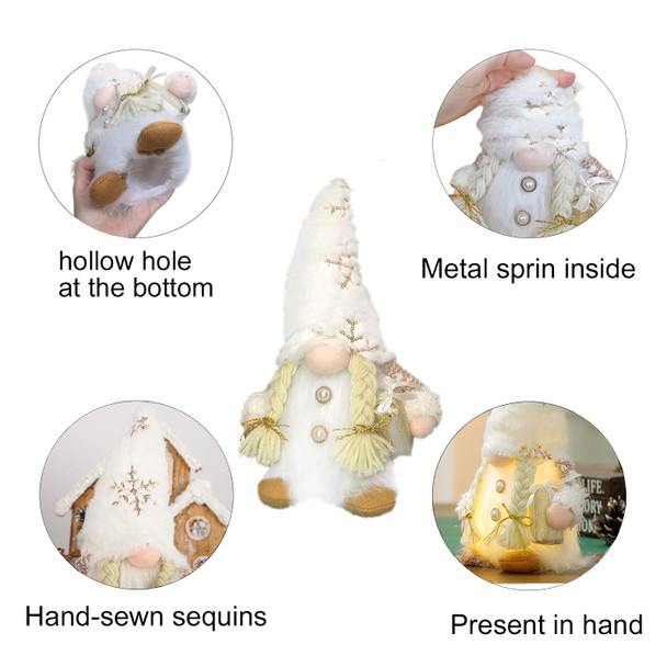 Gnome Christmas Tree Topper, 12 Inch Swedish Tomte Gnome Christmas Ornaments Santa Gnomes Plush Scandinavian Christmas Decorations Holiday Home Décor White Gnome Christmas Tree Topper with Lights