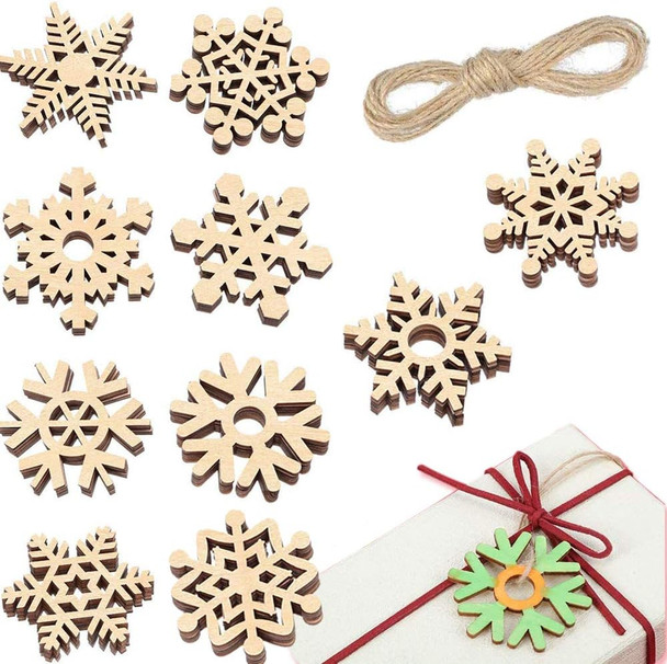T-Antrix 50pcs DIY Wooden Snowflakes Unfinished Wood Ornaments Cutouts Christmas Wood Snowflake for Christmas Decoration Christmas Tree Hanging Embellishments and Craft DIY with Strings