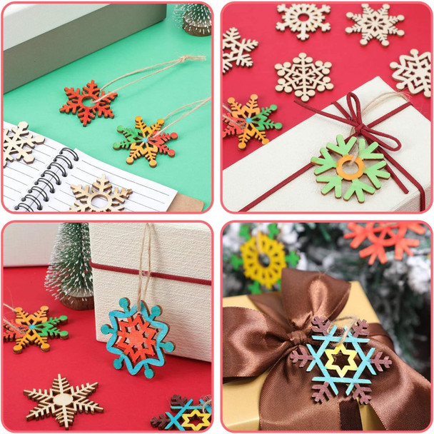 T-Antrix 50pcs DIY Wooden Snowflakes Unfinished Wood Ornaments Cutouts Christmas Wood Snowflake for Christmas Decoration Christmas Tree Hanging Embellishments and Craft DIY with Strings