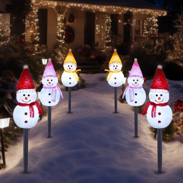 Solar Christmas Pathway Lights Outdoor Decor, Set of 3 Led Snowman Stake Lights, Waterproof Walkway Landscape Lights for Winter Yard, Garden, Solar Christmas Decorations (3pcs-Snowman A)