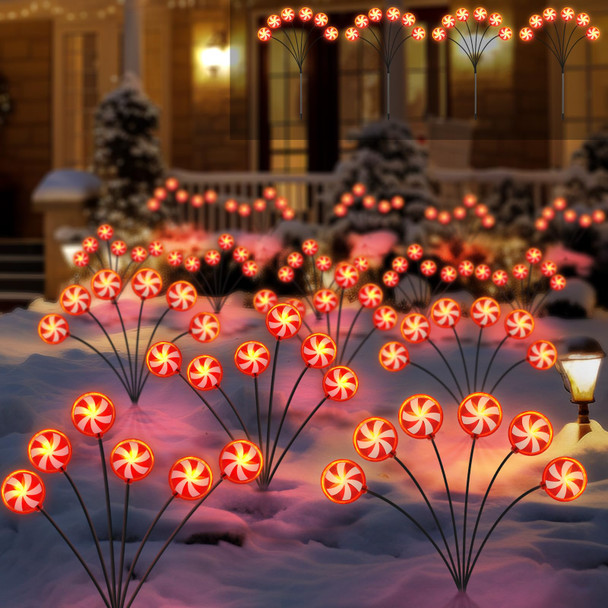 Christmas Solar Swaying Lights Outdoor Decorations, Lollipops Firefly Stake Lights, Waterproof Candy Garden Lights for Patio Yard Pathway Walkway Party Decor (Red Candy-4pcs)