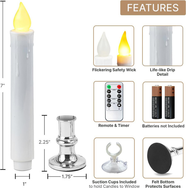 Christmas Window Candles - 9.3in Flameless Taper Candles with Suction Cups Flickering Timer for Halloween Christmas Wedding Home Decor Candlesticks Fireplace (6pcs-Silvery) Christmas Window Candles - 9.3in Flameless Taper Candles with Suction Cups Flickering Timer for Halloween Christmas Wedding Home Decor Candlesticks Fireplace (6pcs-Silvery)