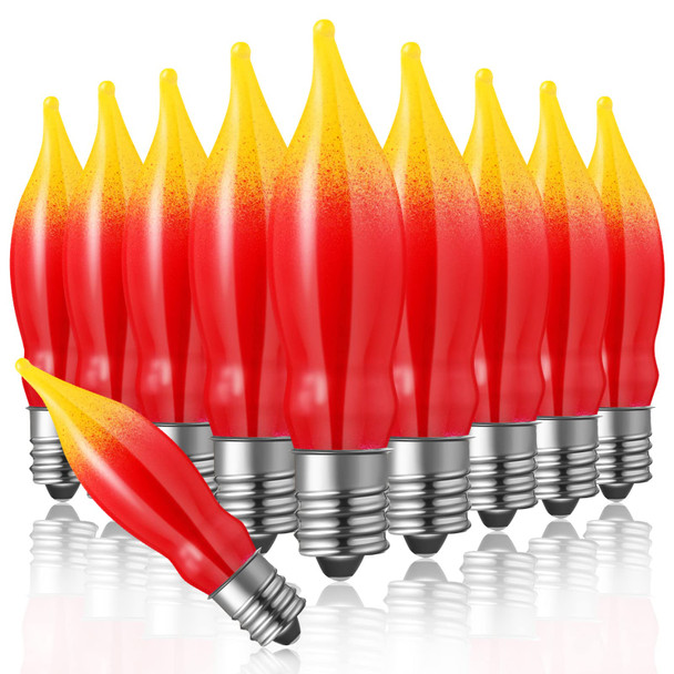 Tarpop 25 Pieces Christmas Flicker Flame Light Bulb C18 Realistic Flame Decoration Mini Tip Flame Chandelier String Light for Indoor Outdoor Party Decor E12 Candelabra Base,120 Volt(7W,Red Yellow)