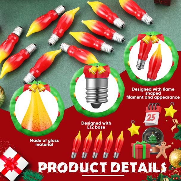 Tarpop 25 Pieces Christmas Flicker Flame Light Bulb C18 Realistic Flame Decoration Mini Tip Flame Chandelier String Light for Indoor Outdoor Party Decor E12 Candelabra Base,120 Volt(7W,Red Yellow)