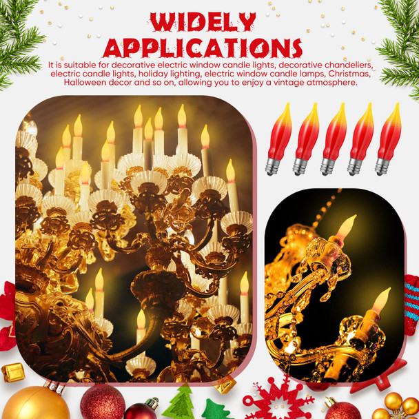 Tarpop 25 Pieces Christmas Flicker Flame Light Bulb C18 Realistic Flame Decoration Mini Tip Flame Chandelier String Light for Indoor Outdoor Party Decor E12 Candelabra Base,120 Volt(7W,Red Yellow)