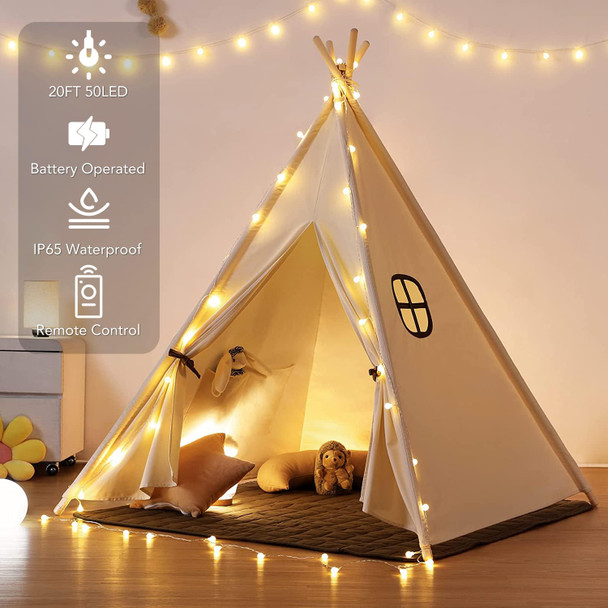 LED Globe String Lights Battery Operated 20FT 50LED Fairy Lights with 8 Lighting Modes, Hanging Lights for Bedroom Dorm Patio Garden Christmas Party, Warm White
