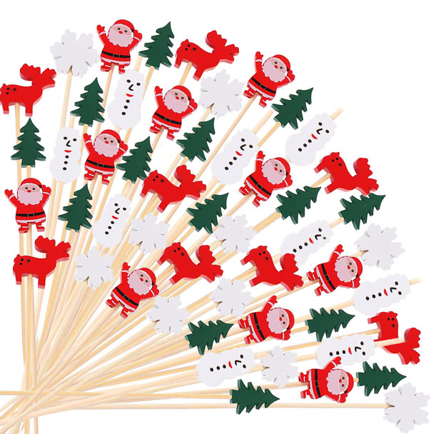 100 Pcs Christmas Cocktail Picks, Appetizer Decorative Toothpicks, Fruits Picks Toothpicks Skewers for Christmas Cake Toppers Decorations, Drink Fruit Desser, Party Food