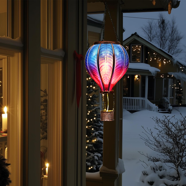 TERESA'S COLLECTIONS Hot Air Balloon Solar Lantern for Garden Decor Halloween Christmas Party,Flickering Flame Hanging Solar Light for Outdoor ,Blue & Purple Plastic Lamp for Yard Tree, for Mom