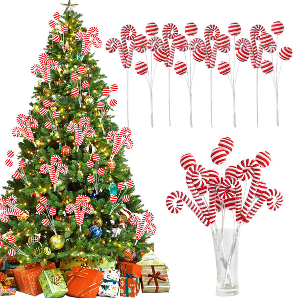 4pcs Set Christmas Ornaments, Christmas Tree Woolen Red White Candy Cane Curly Pick, Christmas Tree Topper Decorations Home Vase Holiday Party Supplies