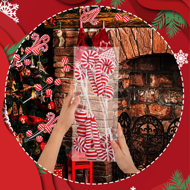4pcs Set Christmas Ornaments, Christmas Tree Woolen Red White Candy Cane Curly Pick, Christmas Tree Topper Decorations Home Vase Holiday Party Supplies