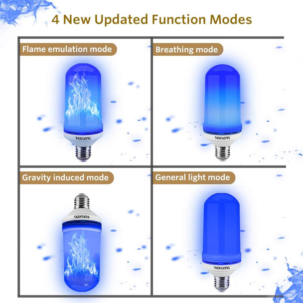 Texsens LED Blue Flame Effect Light Bulbs - 4 Modes Flickering Fire Flame with Upside-down Effect, Simulated Decorative Lights Vintage Flaming Lamp for Halloween/Christmas Decoration/Party/Bar- 2 Pack