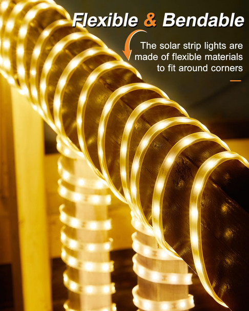 32.8FT 600LED Solar LED Strip Lights Outdoor, Outdoor String Lights Waterproof, 8 Modes Solar Rope Lights with Remote for Step, Stair, Deck, Fence, Patio,Yard Decor(Warm White)