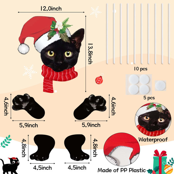 TICIAGA Black Cat Christmas Tree Topper - 20Pcs Large Size Black Cat Tree Topper with Santa Hat for Xmas Decoration Tree Decor with Head Arms and Legs for Christmas Indoor Outdoor Home Decor