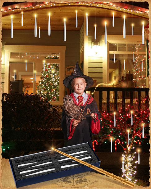 Floating Candles with 2 Wand - 24 Pack Christmas Decorations Magic Flameless Candles Flickering Warm Light LED Hanging Candle Remote, Operated Candles for Christmas Outdoor Indoor Party Decor