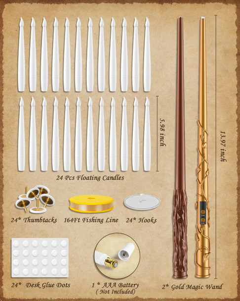 Floating Candles with 2 Wand - 24 Pack Christmas Decorations Magic Flameless Candles Flickering Warm Light LED Hanging Candle Remote, Operated Candles for Christmas Outdoor Indoor Party Decor