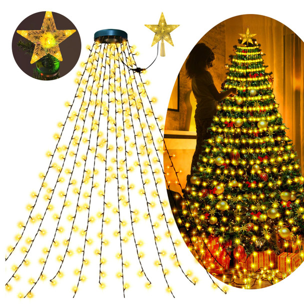 Christmas Tree Lights with Star, 400LED Warm Yellow Christmas Lights, 6.6FTx16 Lines Led String Lights, with 8 Modes & Memory Function, Christmas Lights for Tree Indoor Outdoor Decoration