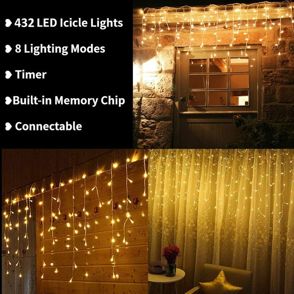 Toodour 35.4ft 432 LED String Lights with 72 Drops, Twinkle Fairy Lights for Xmas, Parties, Holidays - Warm White